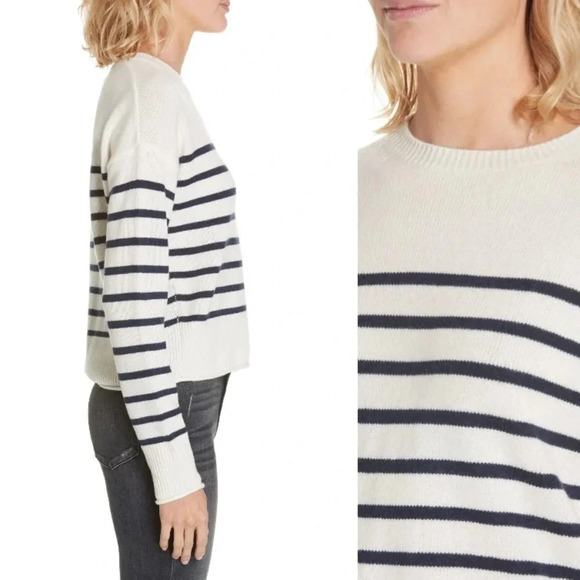 NORDSTROM SIGNATURE NEW Cropped Striped Cashmere Crew Neck Sweater - Picture 3 of 11